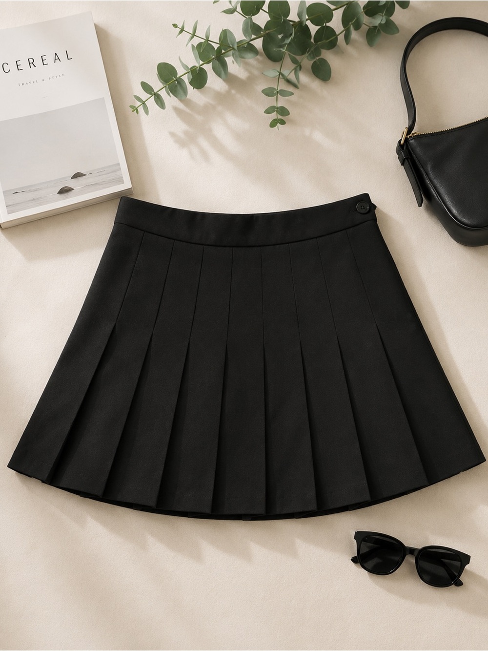 American Apparel Black Pleated Skater Mini Skirt